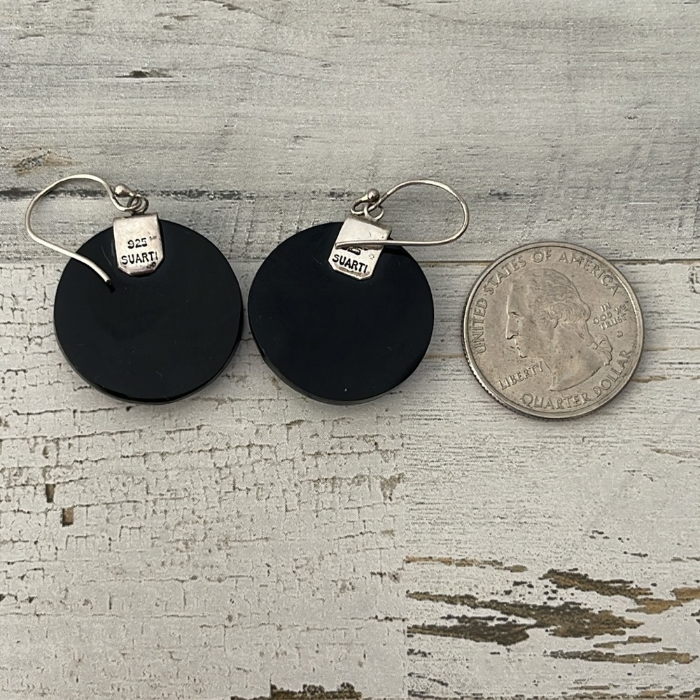 Suarti Abalone Disc Drop Earrings Sterling Silver - Picture 5 of 5